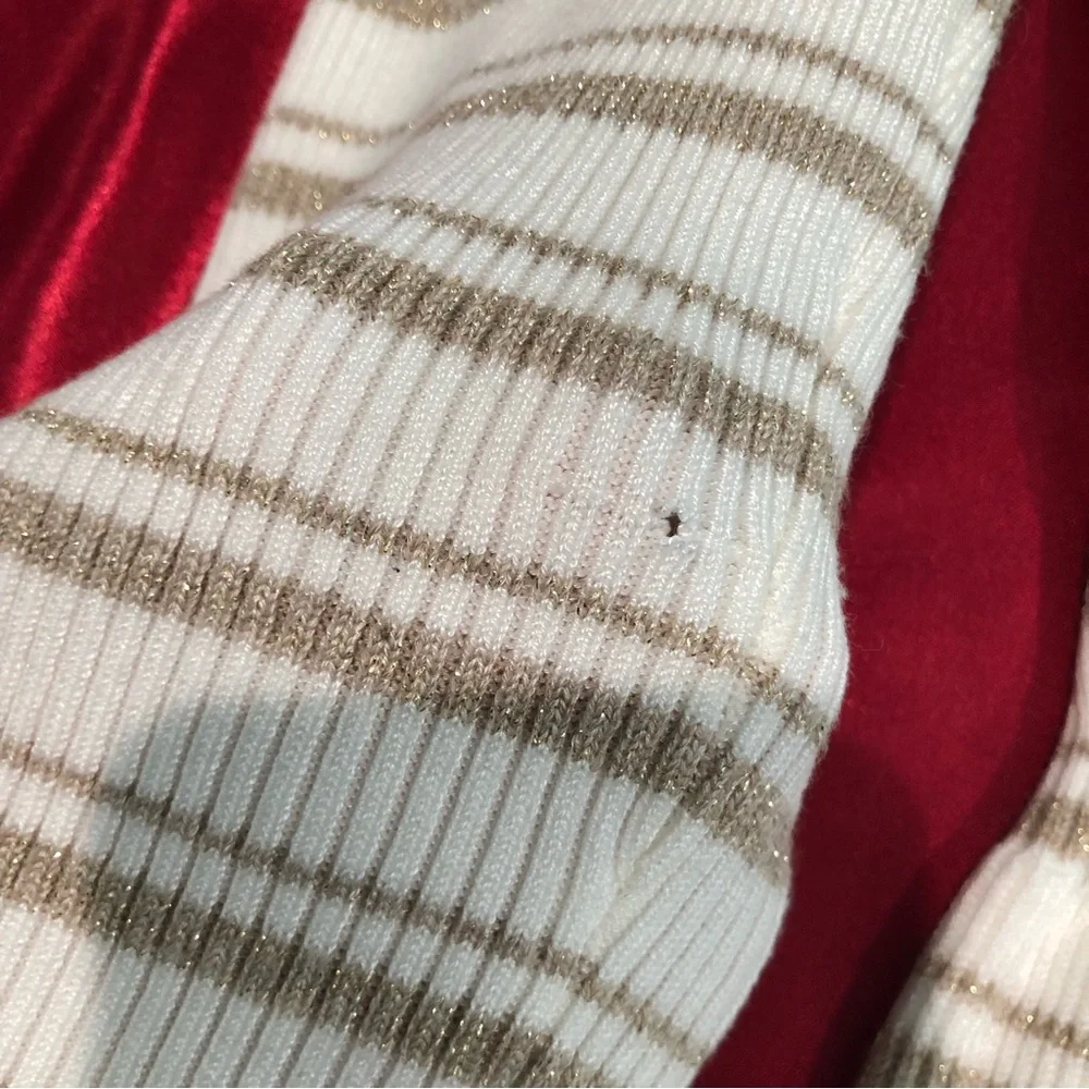 White House Black Market Boat Neck Peplum Hem Metallic Thread Stripped Sweater - Picture 8 of 11